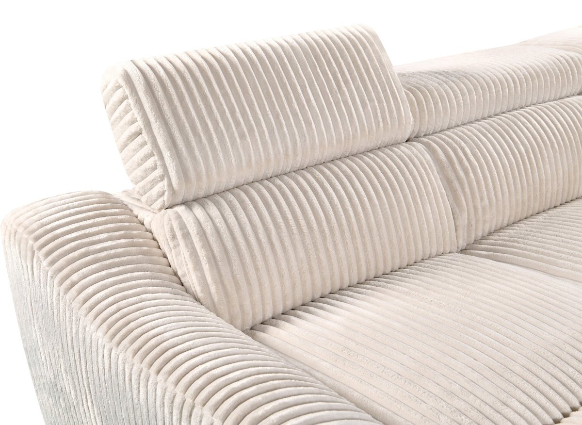 Canapé d'angle convertible avec coffre en velours côtelé épais beige DALTON - Angle droit - DécoInParis