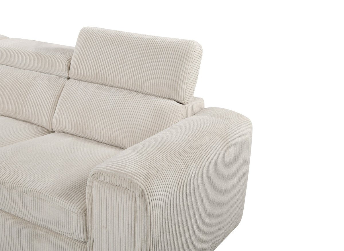 Canapé d'angle convertible avec coffre en velours côtelé épais beige ZENOVA - Angle gauche - DécoInParis