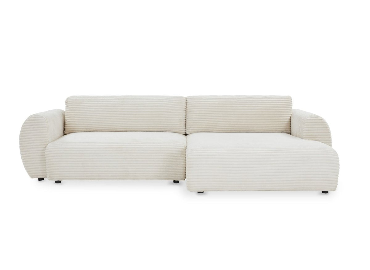 Canapé d'angle convertible avec coffre en velours gros côtelé doux beige TILDA - Angle droit - DécoInParis