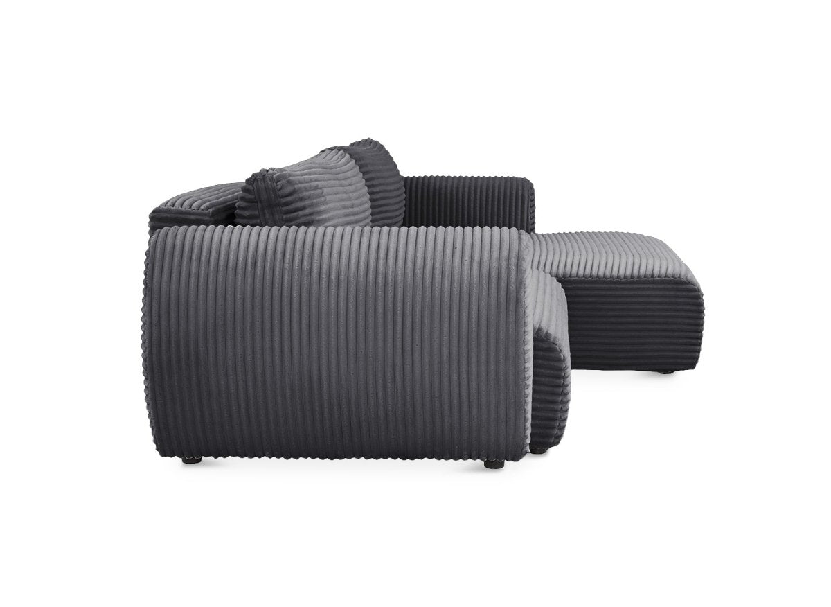 Canapé d'angle convertible avec coffre en velours gros côtelé doux gris TILDA - Angle droit - DécoInParis