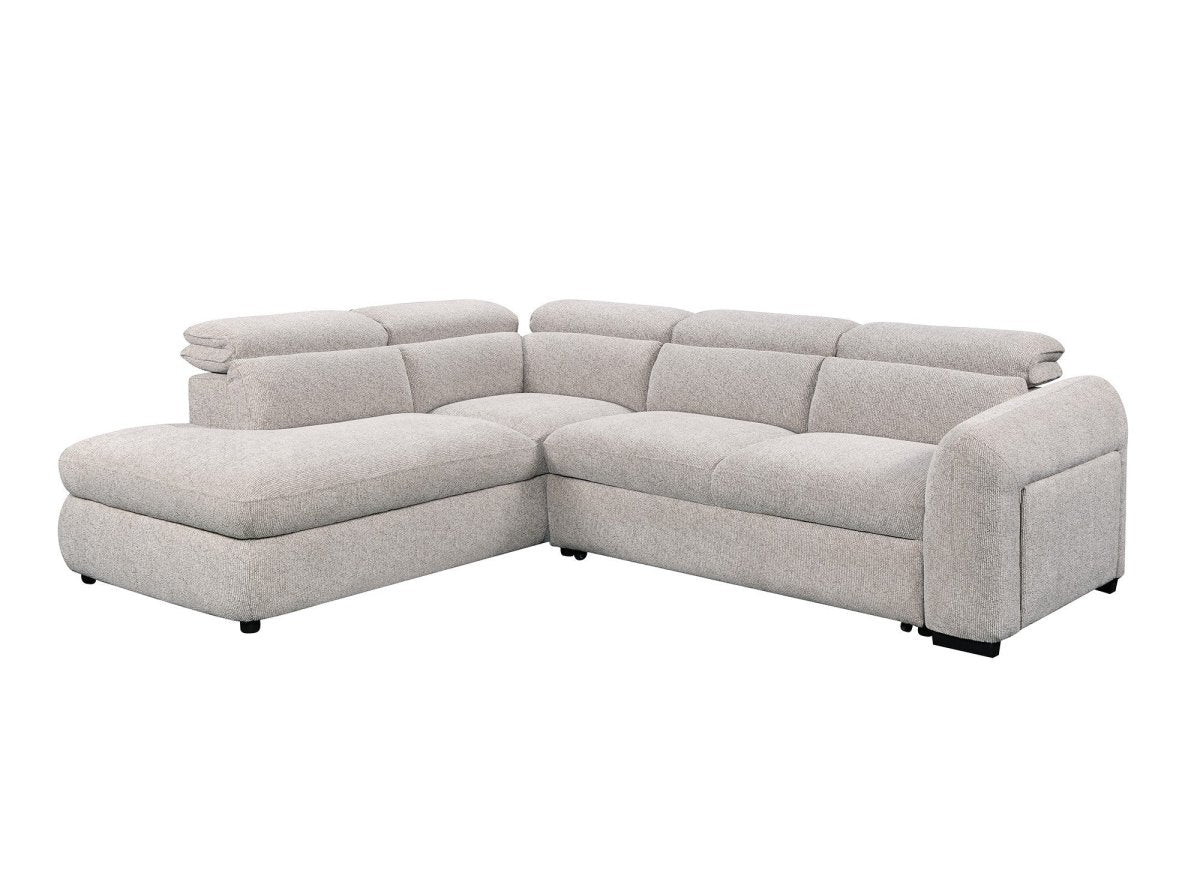 Canapé d'angle convertible avec coffre en velours texturé beige MADISON - Angle gauche - DécoInParis