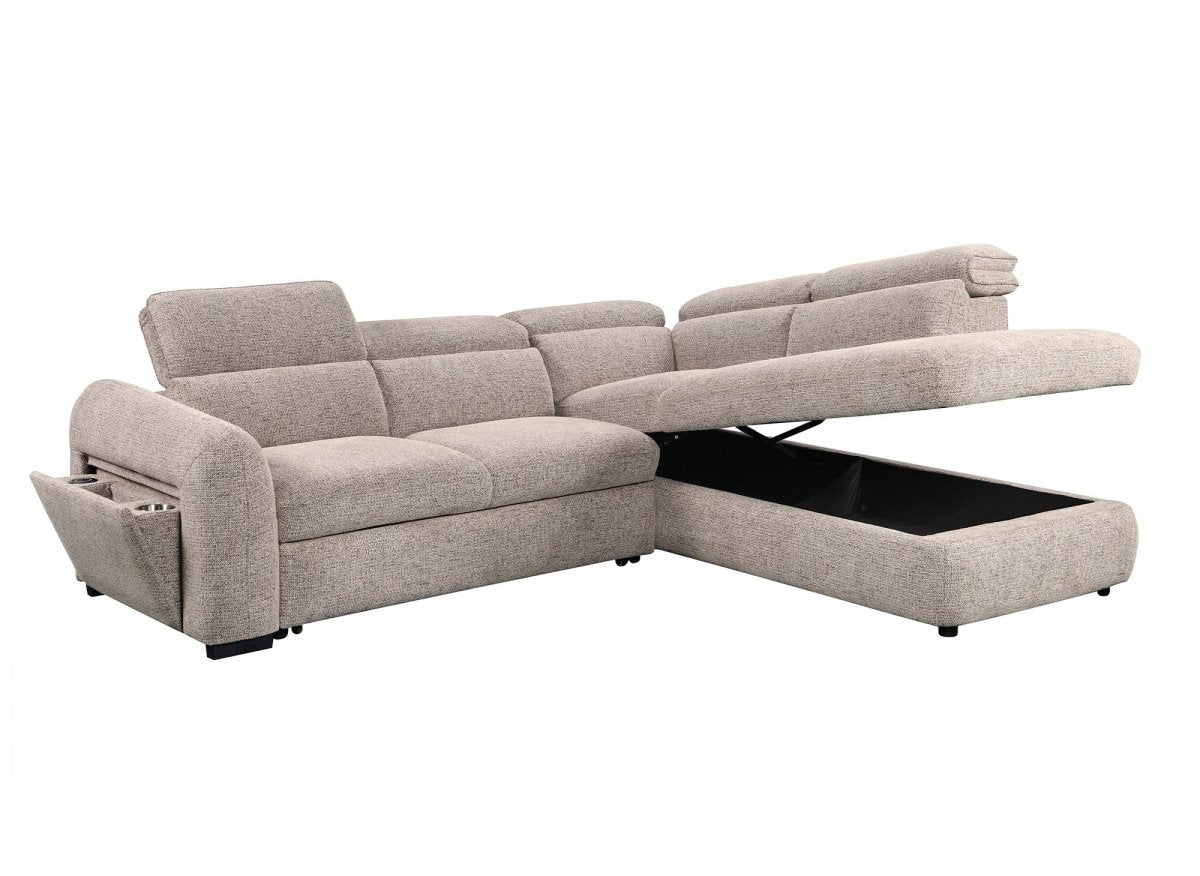 Canapé d'angle convertible avec coffre en velours texturé taupe MADISON - Angle droit - DécoInParis