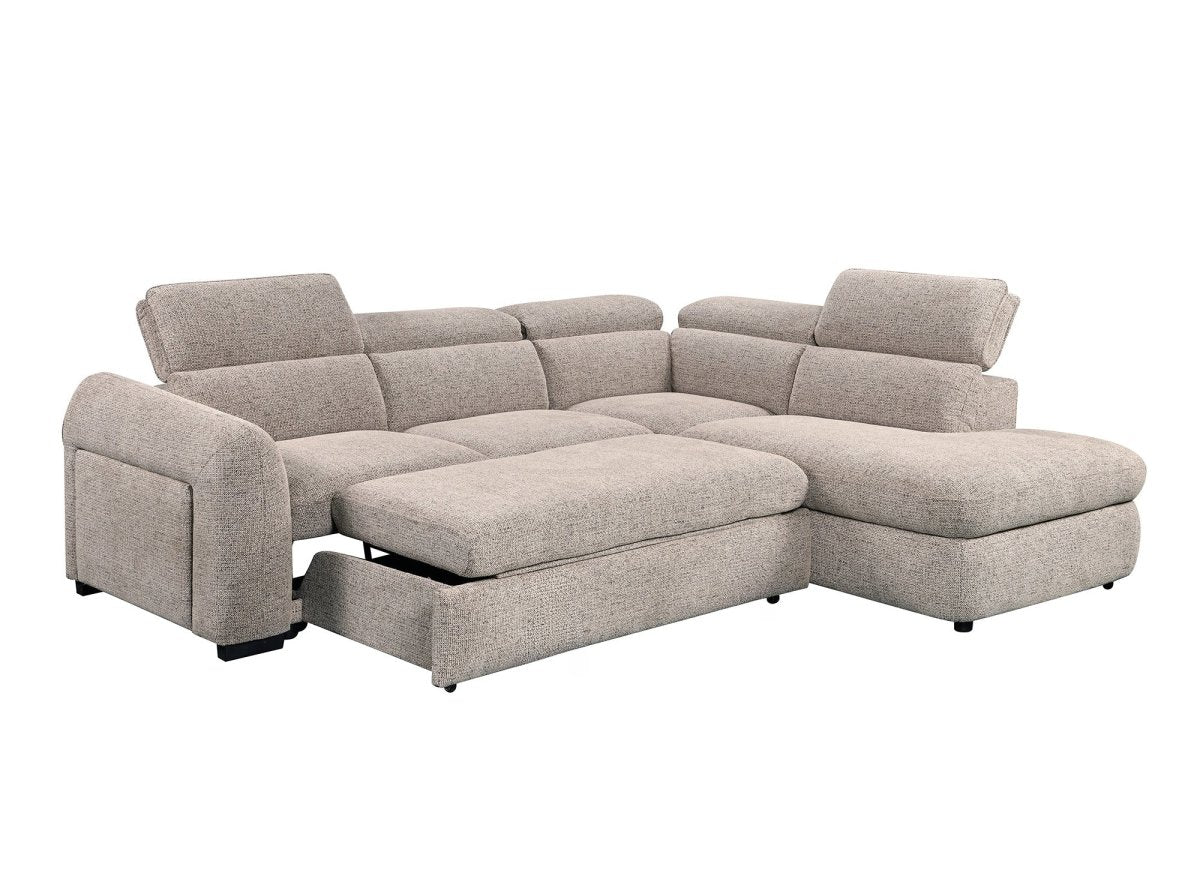 Canapé d'angle convertible avec coffre en velours texturé taupe MADISON - Angle droit - DécoInParis