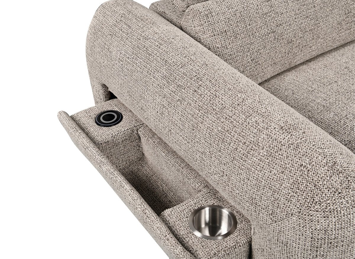 Canapé d'angle convertible avec coffre en velours texturé taupe MADISON - Angle droit - DécoInParis