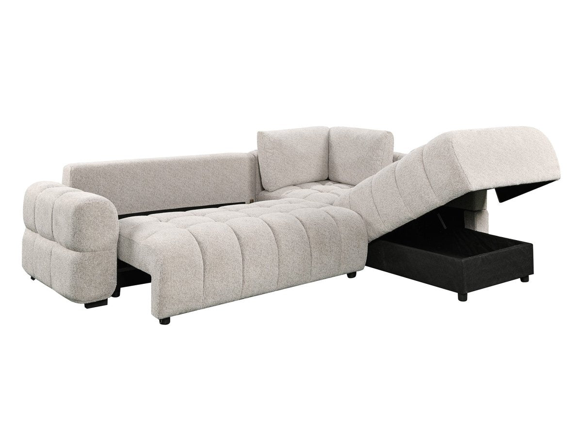 Canapé d'angle convertible avec coffres en velours texturé beige NAELIE - Angle droit - DécoInParis