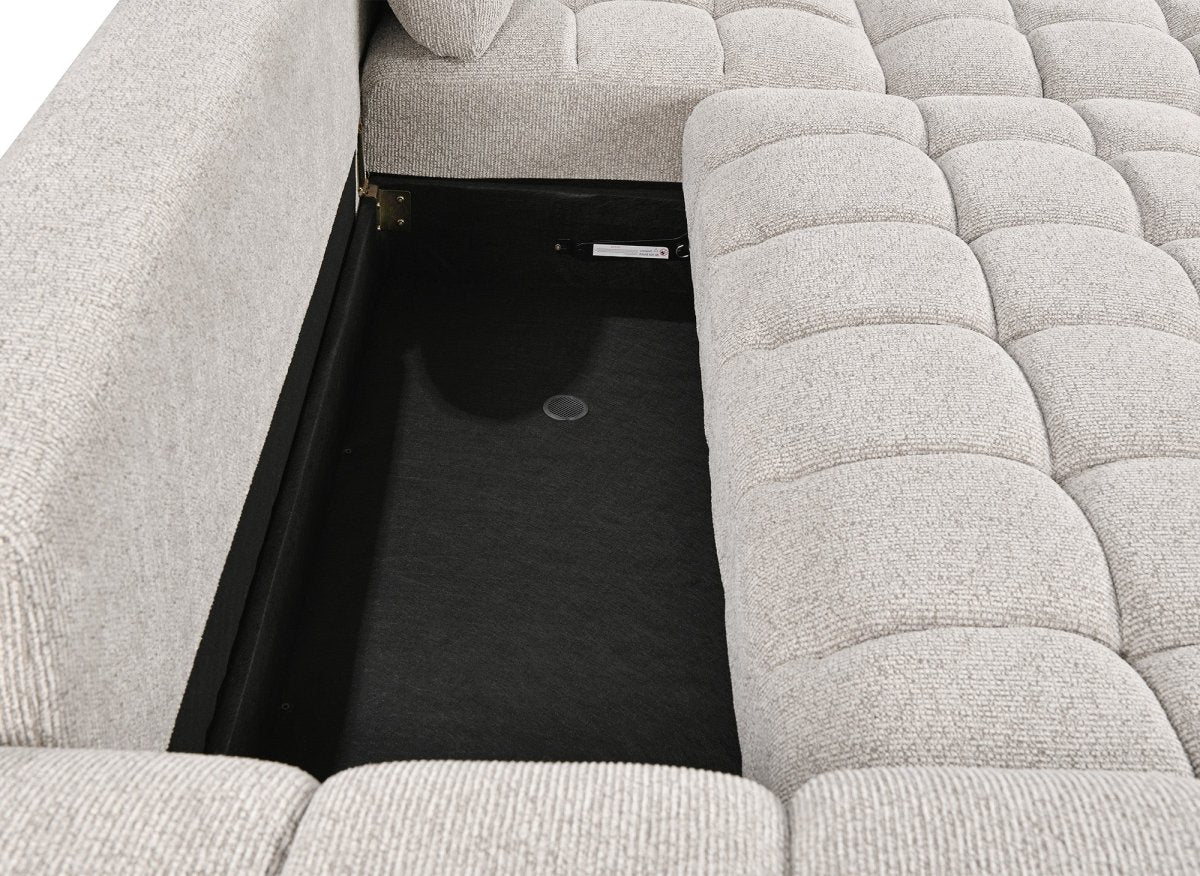 Canapé d'angle convertible avec coffres en velours texturé beige NAELIE - Angle droit - DécoInParis