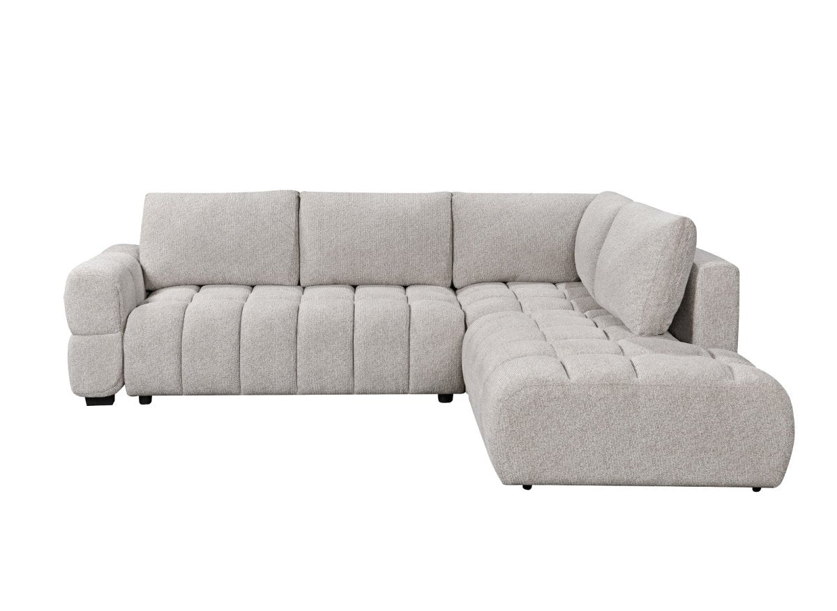 Canapé d'angle convertible avec coffres en velours texturé beige NAELIE - Angle droit - DécoInParis