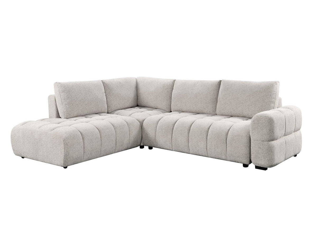 Canapé d'angle convertible avec coffres en velours texturé beige NAELIE - Angle gauche - DécoInParis