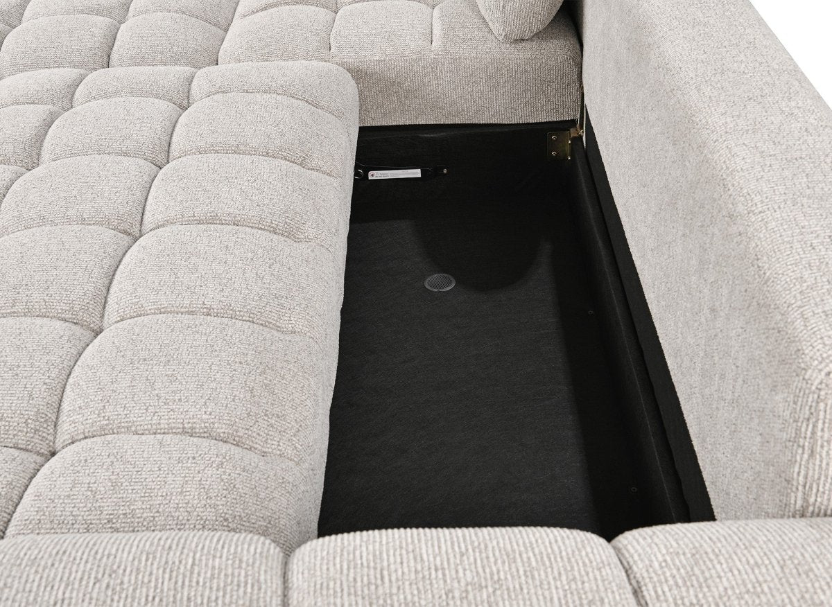 Canapé d'angle convertible avec coffres en velours texturé beige NAELIE - Angle gauche - DécoInParis