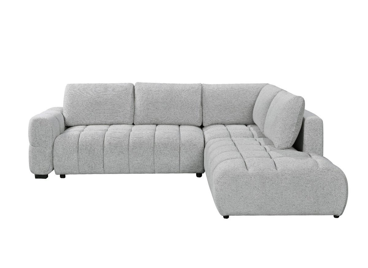 Canapé d'angle convertible avec coffres en velours texturé gris clair NAELIE - Angle droit - DécoInParis