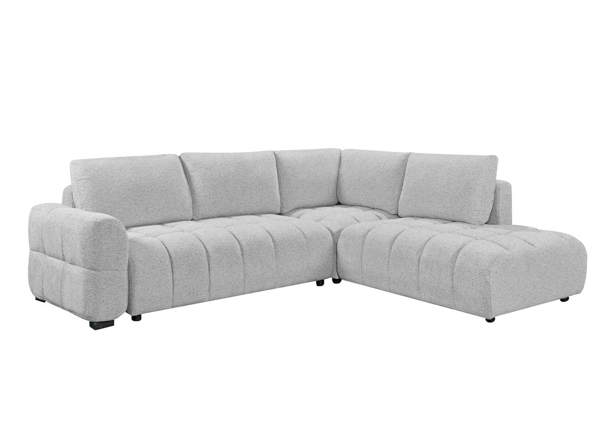 Canapé d'angle convertible avec coffres en velours texturé gris clair NAELIE - Angle droit - DécoInParis