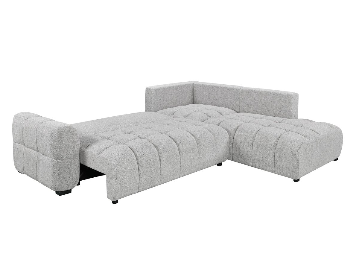 Canapé d'angle convertible avec coffres en velours texturé gris clair NAELIE - Angle droit - DécoInParis