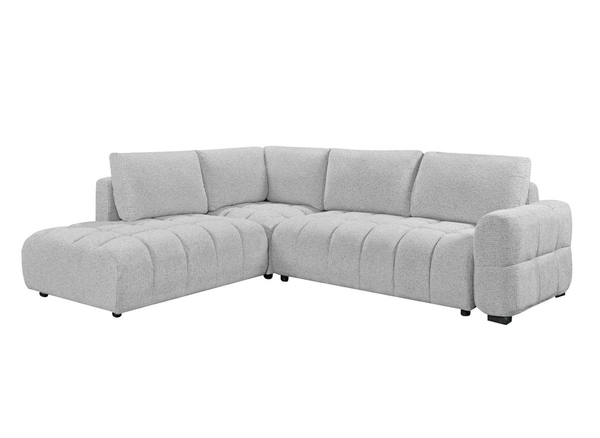 Canapé d'angle convertible avec coffres en velours texturé gris clair NAELIE - Angle gauche - DécoInParis