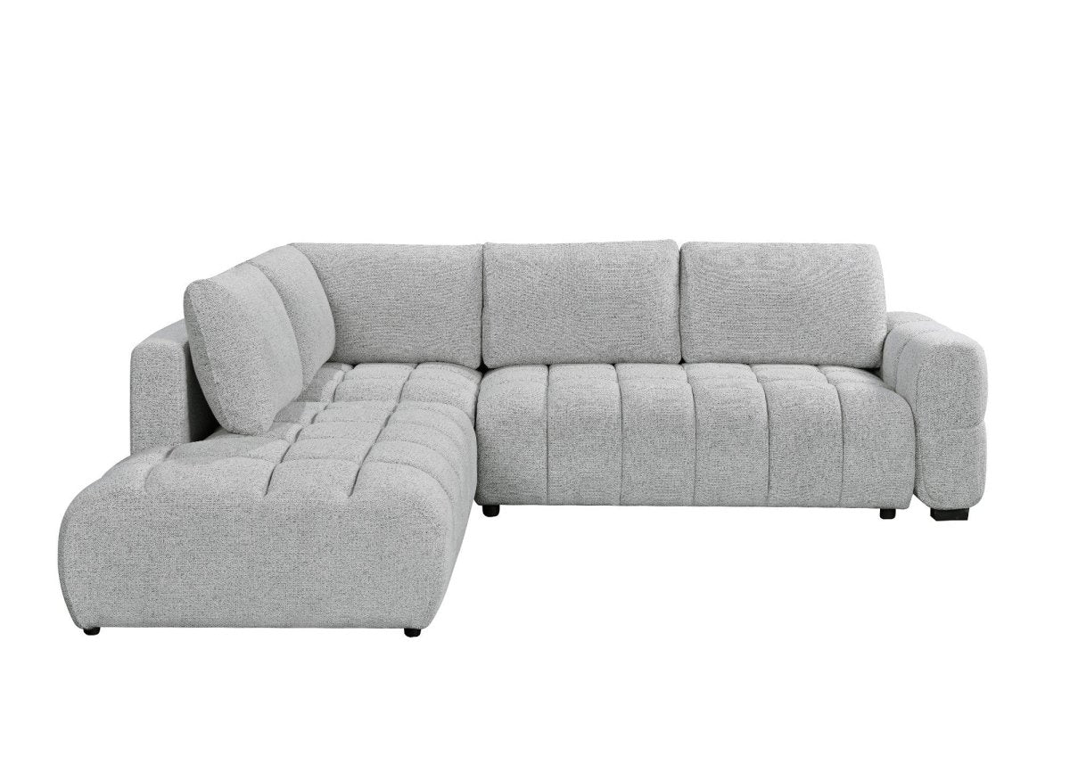 Canapé d'angle convertible avec coffres en velours texturé gris clair NAELIE - Angle gauche - DécoInParis