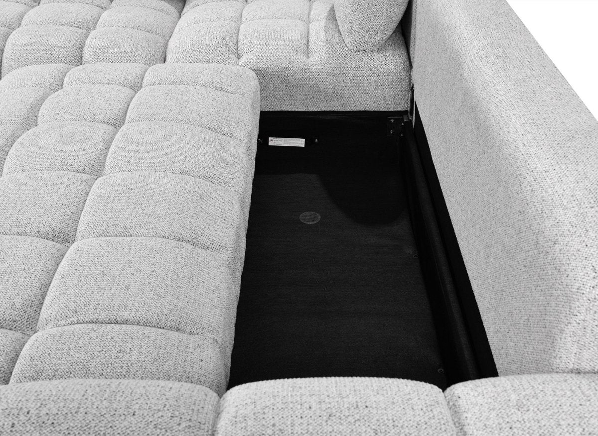 Canapé d'angle convertible avec coffres en velours texturé gris clair NAELIE - Angle gauche - DécoInParis