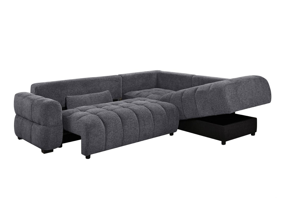 Canapé d'angle convertible avec coffres en velours texturé gris foncé NAELIE - Angle droit - DécoInParis