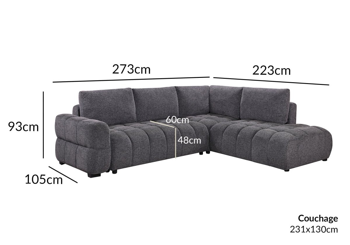 Canapé d'angle convertible avec coffres en velours texturé gris foncé NAELIE - Angle droit - DécoInParis