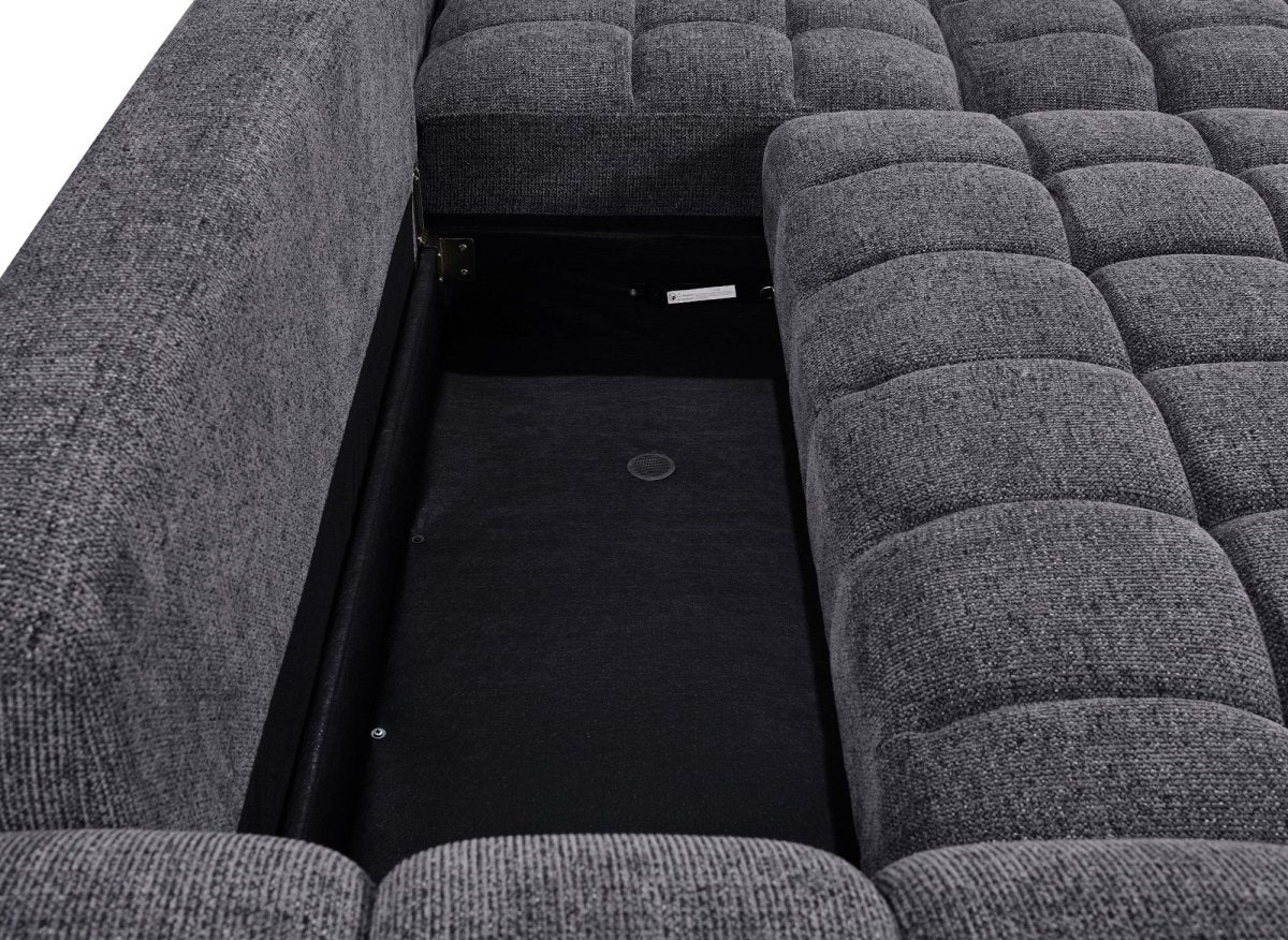 Canapé d'angle convertible avec coffres en velours texturé gris foncé NAELIE - Angle droit - DécoInParis