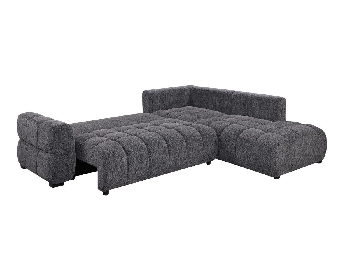 Canapé d'angle convertible avec coffres en velours texturé gris foncé NAELIE - Angle droit - DécoInParis