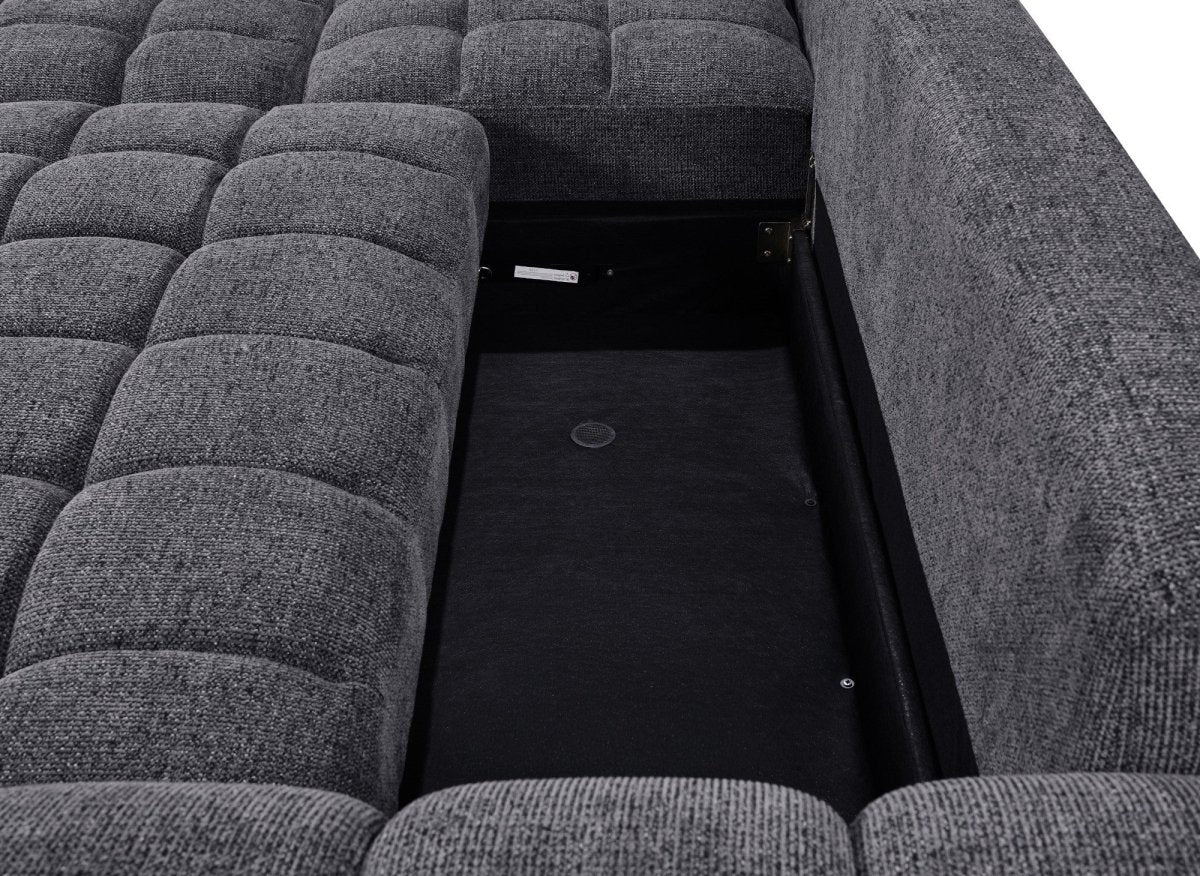 Canapé d'angle convertible avec coffres en velours texturé gris foncé NAELIE - Angle gauche - DécoInParis