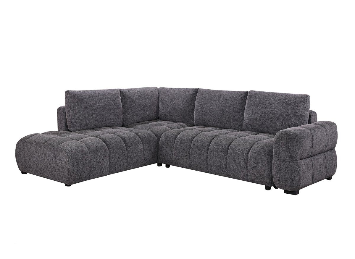 Canapé d'angle convertible avec coffres en velours texturé gris foncé NAELIE - Angle gauche - DécoInParis