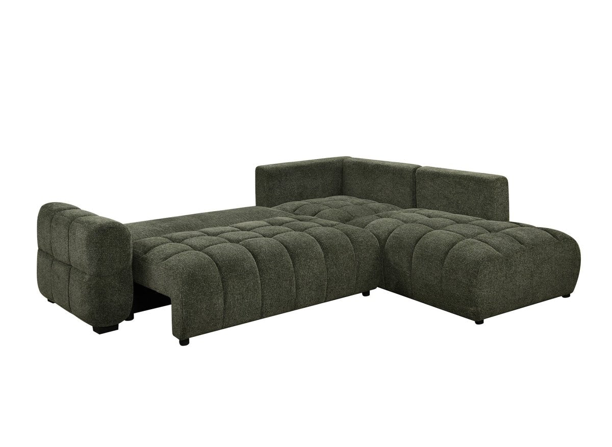 Canapé d'angle convertible avec coffres en velours texturé vert olive NAELIE - Angle droit - DécoInParis