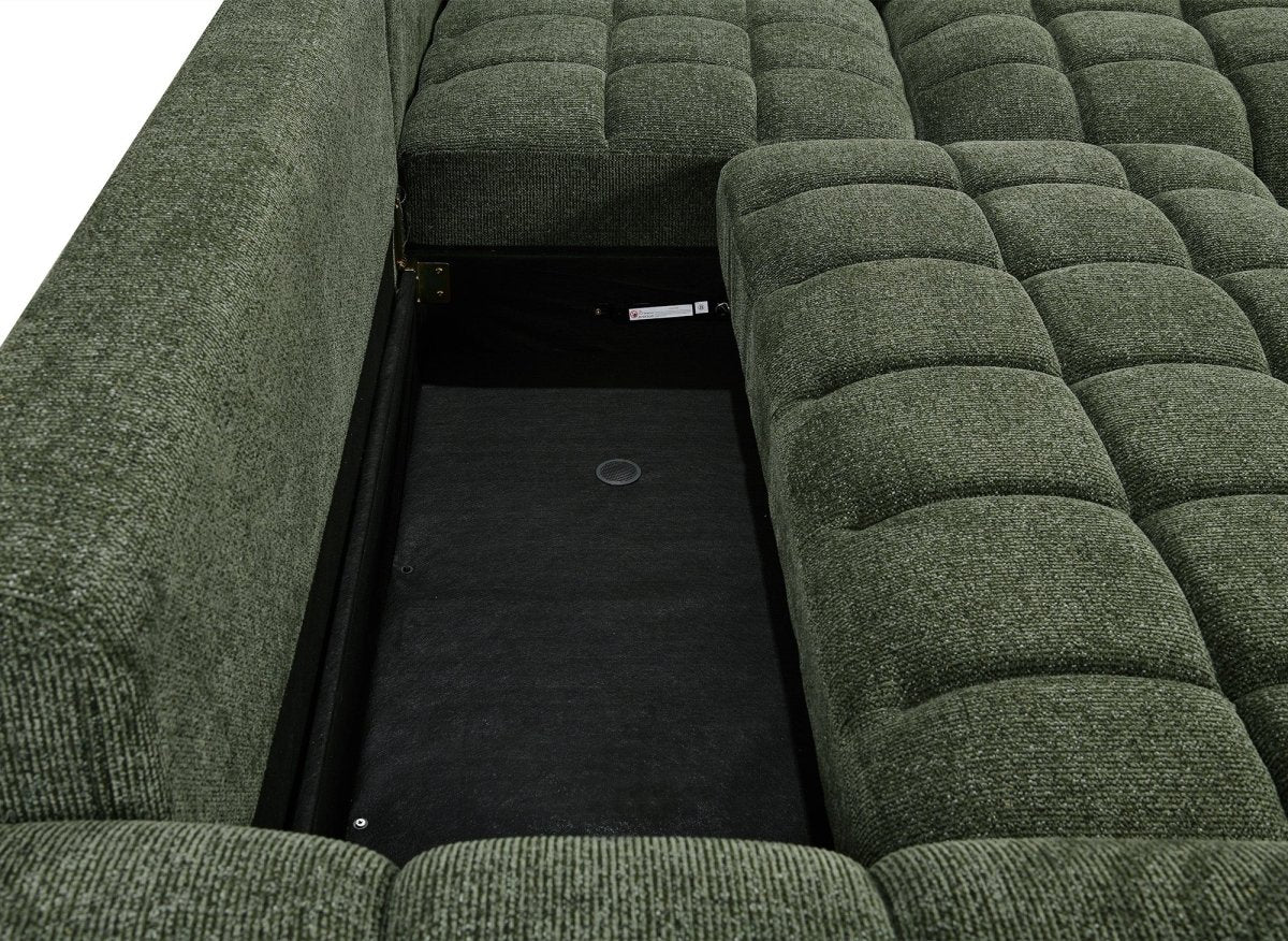 Canapé d'angle convertible avec coffres en velours texturé vert olive NAELIE - Angle droit - DécoInParis