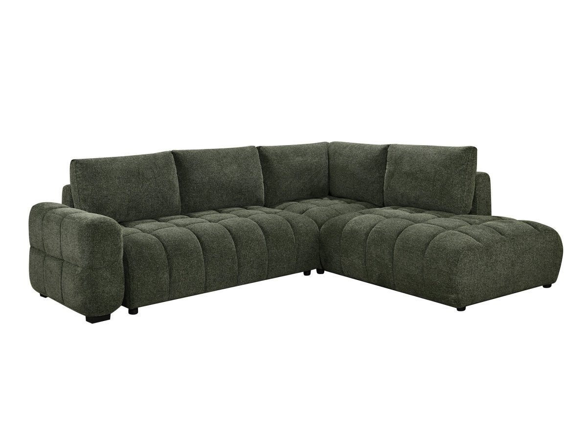 Canapé d'angle convertible avec coffres en velours texturé vert olive NAELIE - Angle droit - DécoInParis