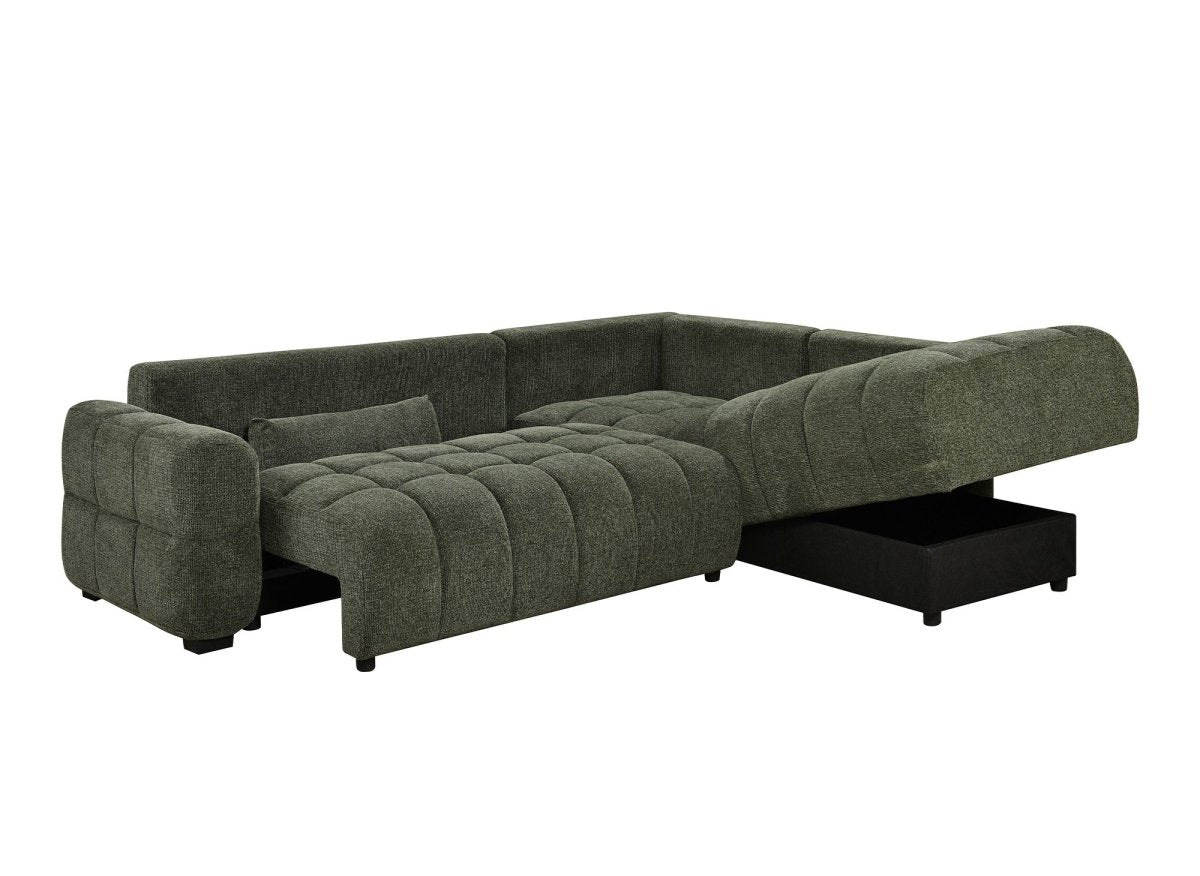 Canapé d'angle convertible avec coffres en velours texturé vert olive NAELIE - Angle droit - DécoInParis