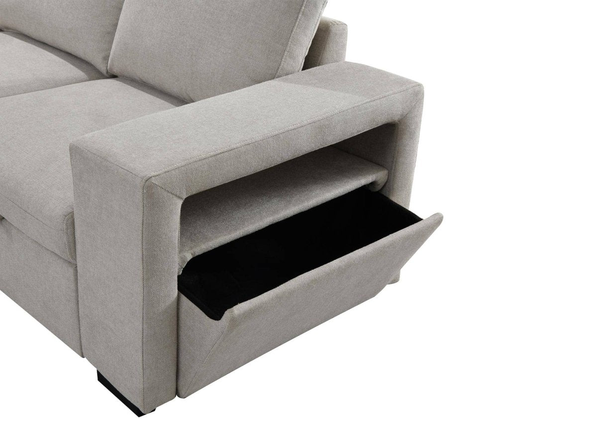 Canapé d'angle convertible en tissu beige ALBAN - Angle gauche - DécoInParis