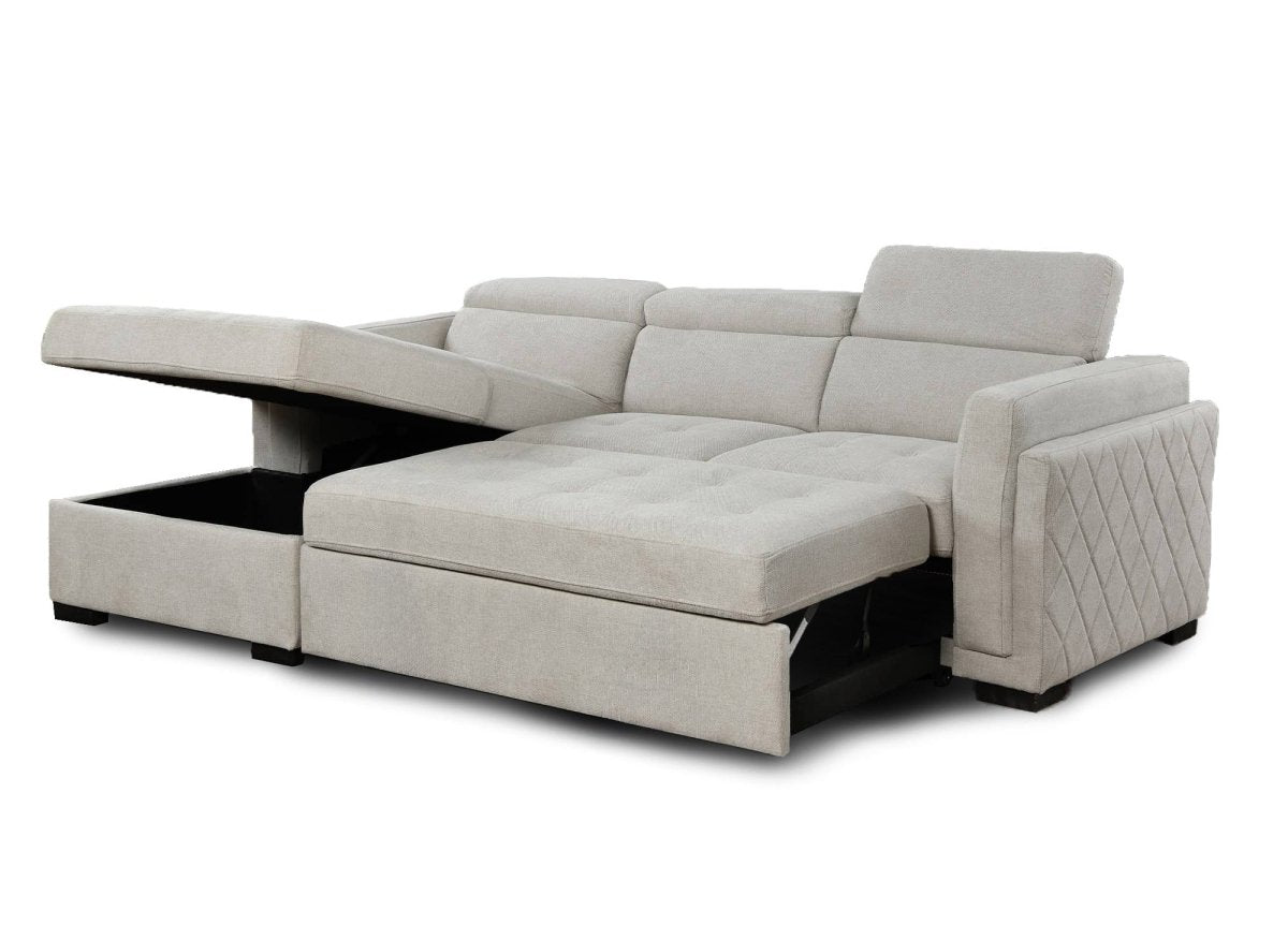 Canapé d'angle convertible en tissu beige CHANDLER - Angle gauche - DécoInParis