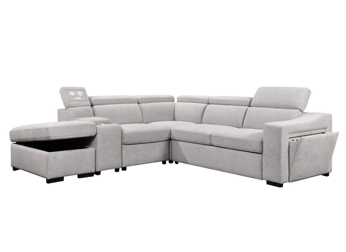 Canapé d'angle convertible en tissu beige DEREK XL - Angle gauche - DécoInParis