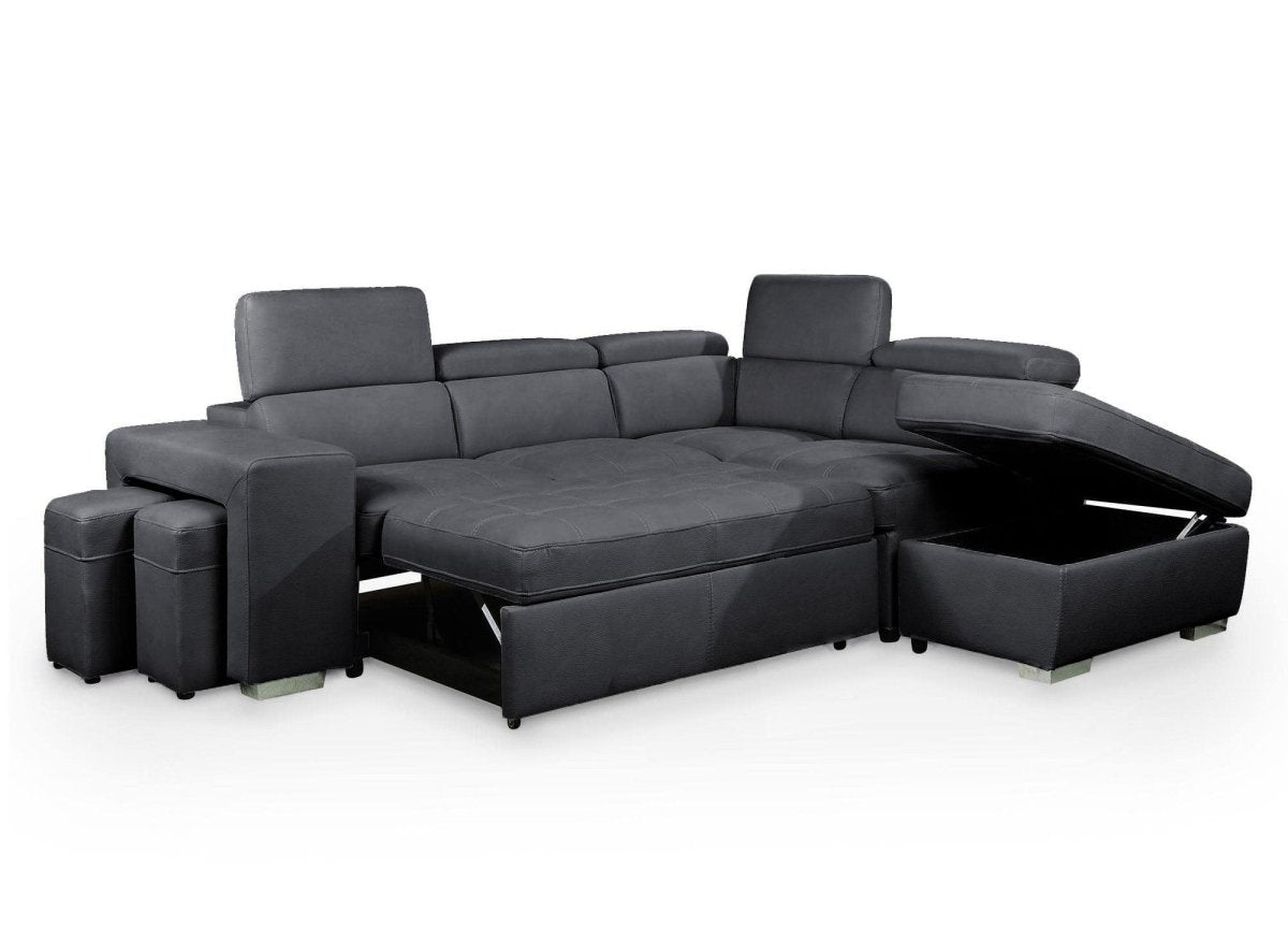 Canapé d'angle convertible en tissu gris DAVON - angle droit - DécoInParis