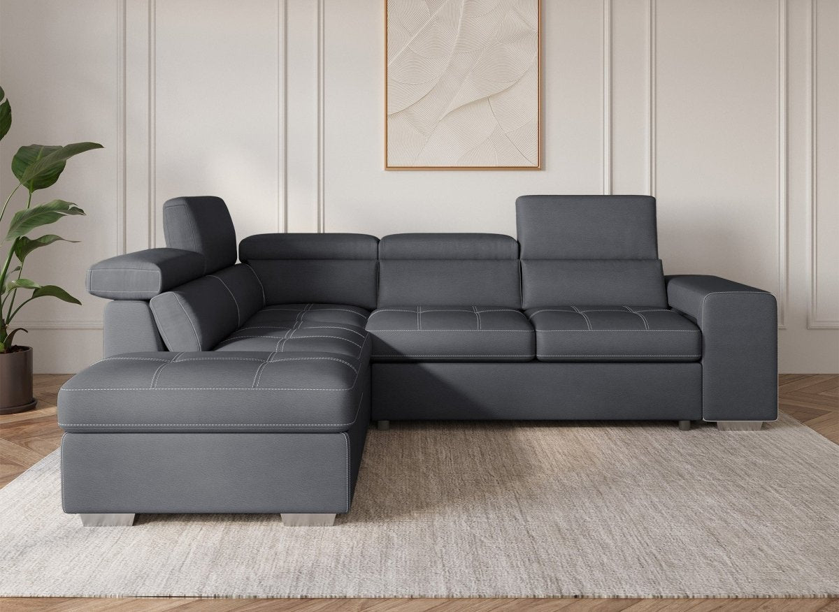 Canapé d'angle convertible en tissu gris DAVON - angle gauche - DécoInParis