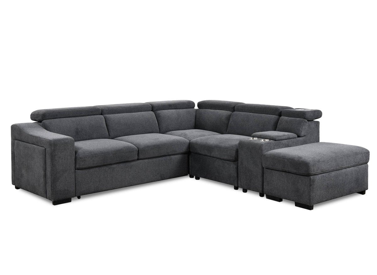 Canapé d'angle convertible en tissu gris foncé DEREK XL - Angle droit - DécoInParis