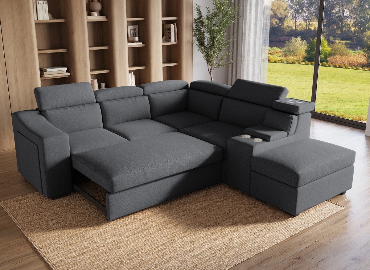 Canapé d'angle convertible en tissu gris foncé DEREK XL - Angle droit - DécoInParis