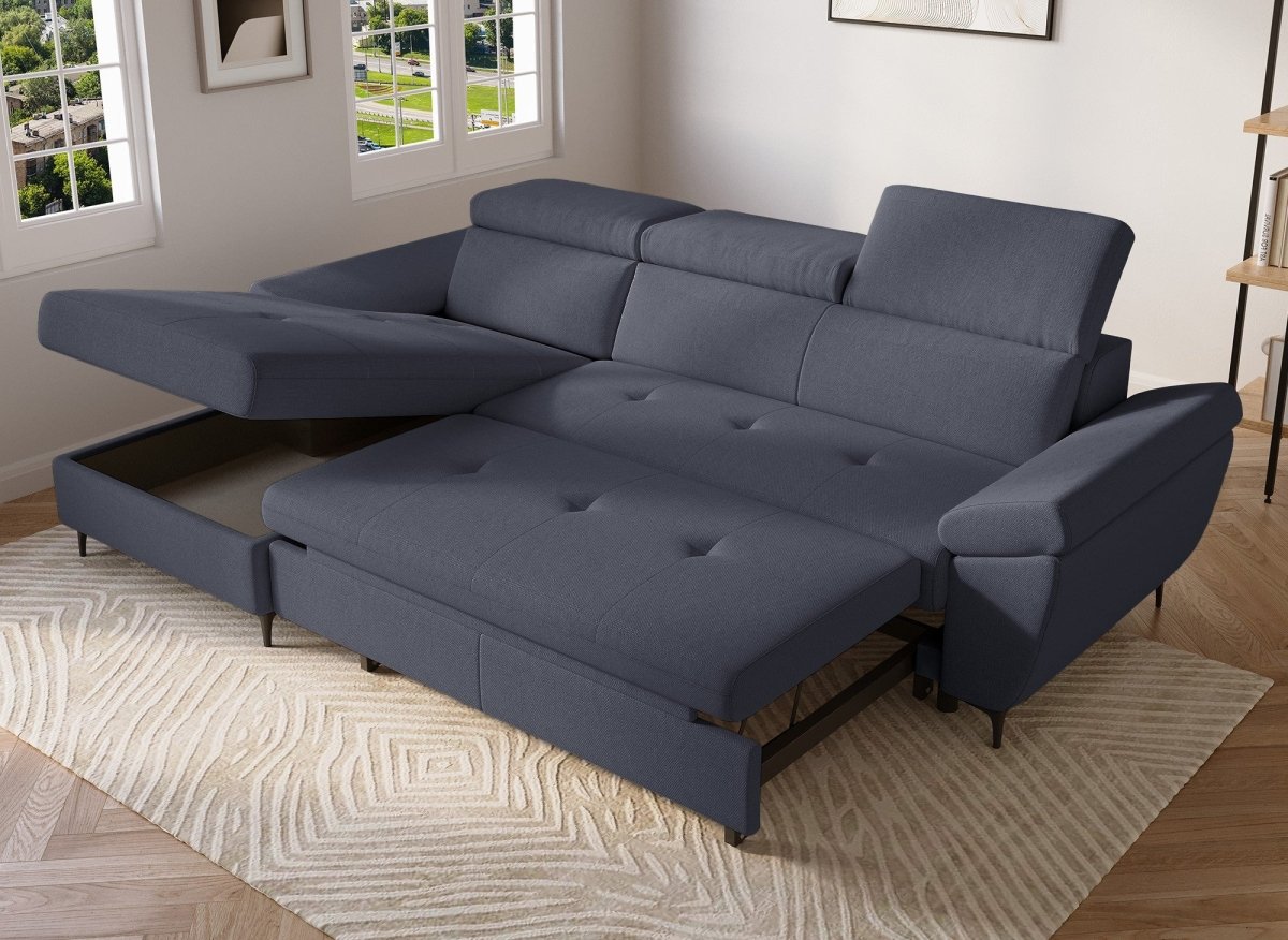 Canapé d'angle convertible en tissu gris foncé MONICA - Angle gauche - DécoInParis