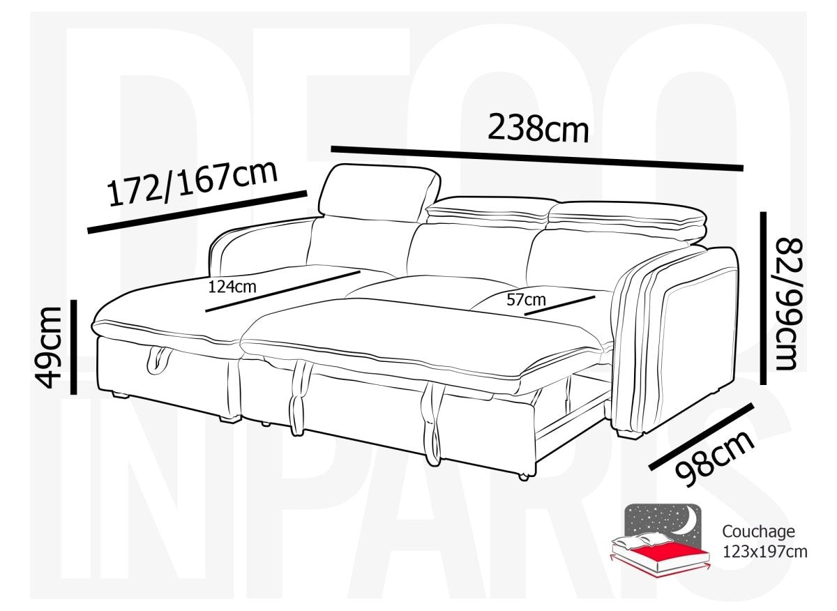 Canapé d'angle convertible en velours côtelé épais beige ISABELLA - Angle gauche - DécoInParis