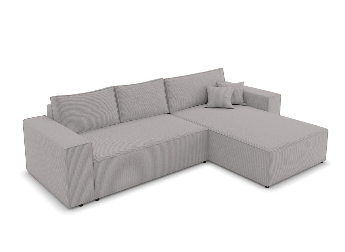 Canapé d'angle convertible et réversible avec coffre en velours cotelé gris clair - JADE - DécoInParis