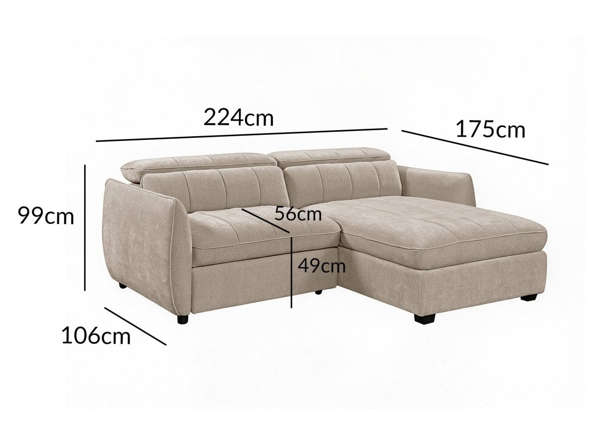 Canapé d'angle convertible et réversible avec coffre en velours tissé taupe MADALENA - DécoInParis