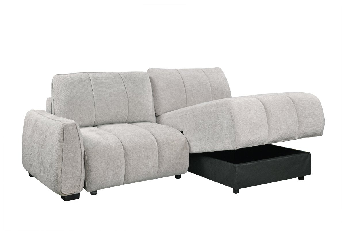 Canapé d'angle convertible et réversible avec coffres en velours texturé beige MAGHLA - DécoInParis