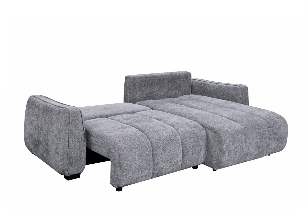 Canapé d'angle convertible et réversible avec coffres en velours texturé gris MAGHLA - DécoInParis