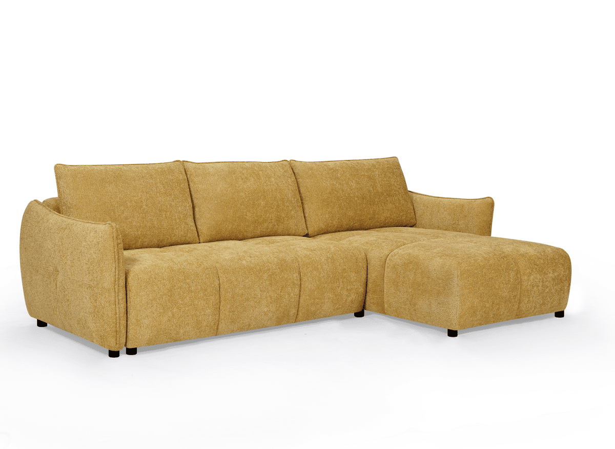 Canapé d'angle convertible et réversible en velours chiné jaune MYSA - DécoInParis