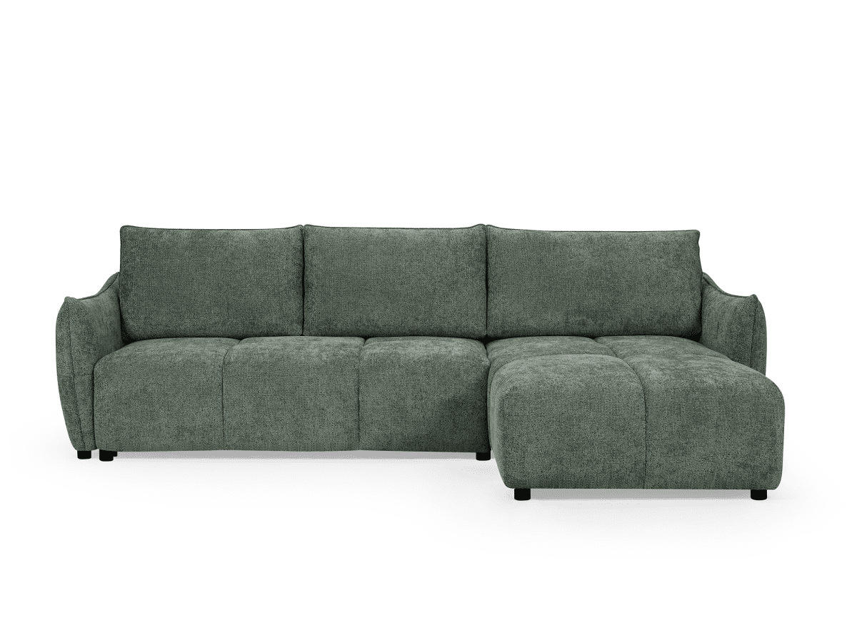 Canapé d'angle convertible et réversible en velours chiné vert olive MYSA - DécoInParis