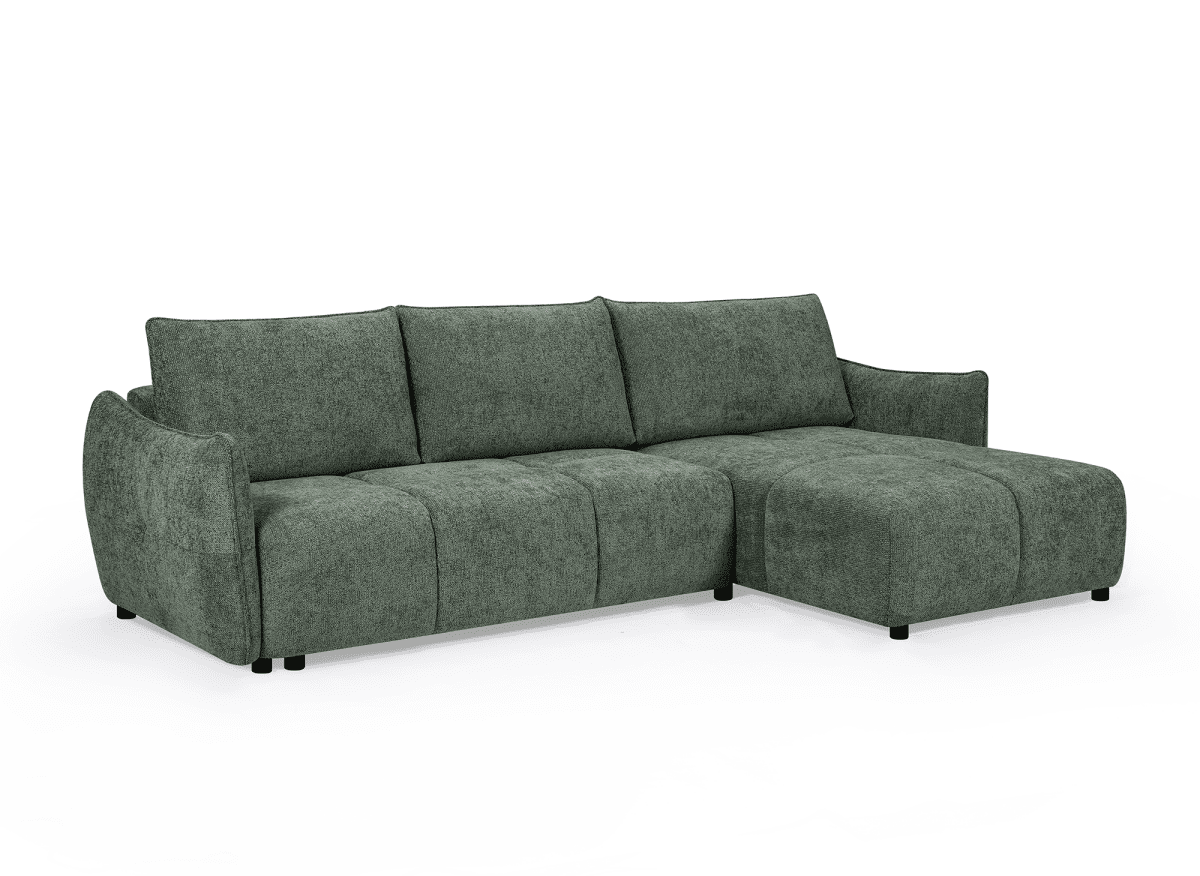 Canapé d'angle convertible et réversible en velours chiné vert olive MYSA - DécoInParis