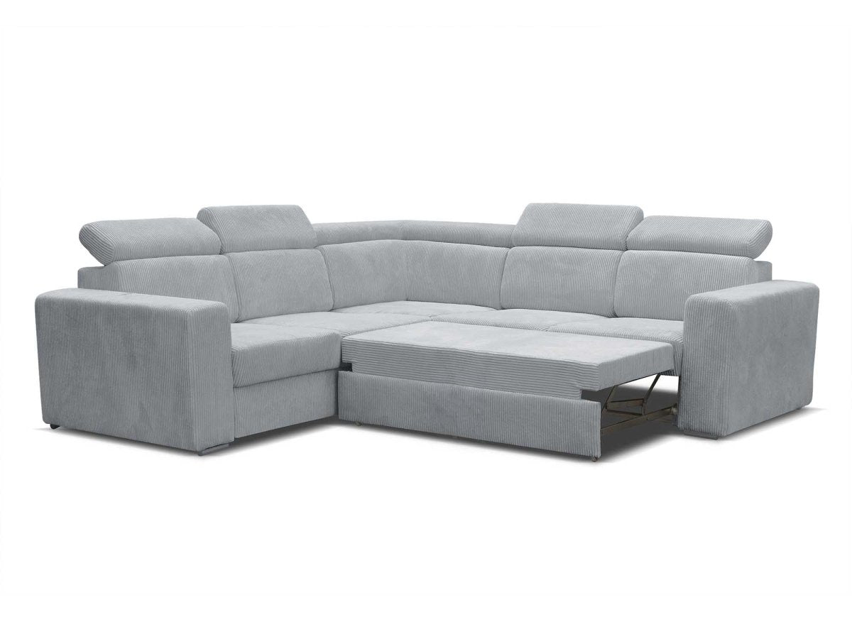 Canapé d'angle convertible et réversible en velours côtelé gris clair MERYL - DécoInParis