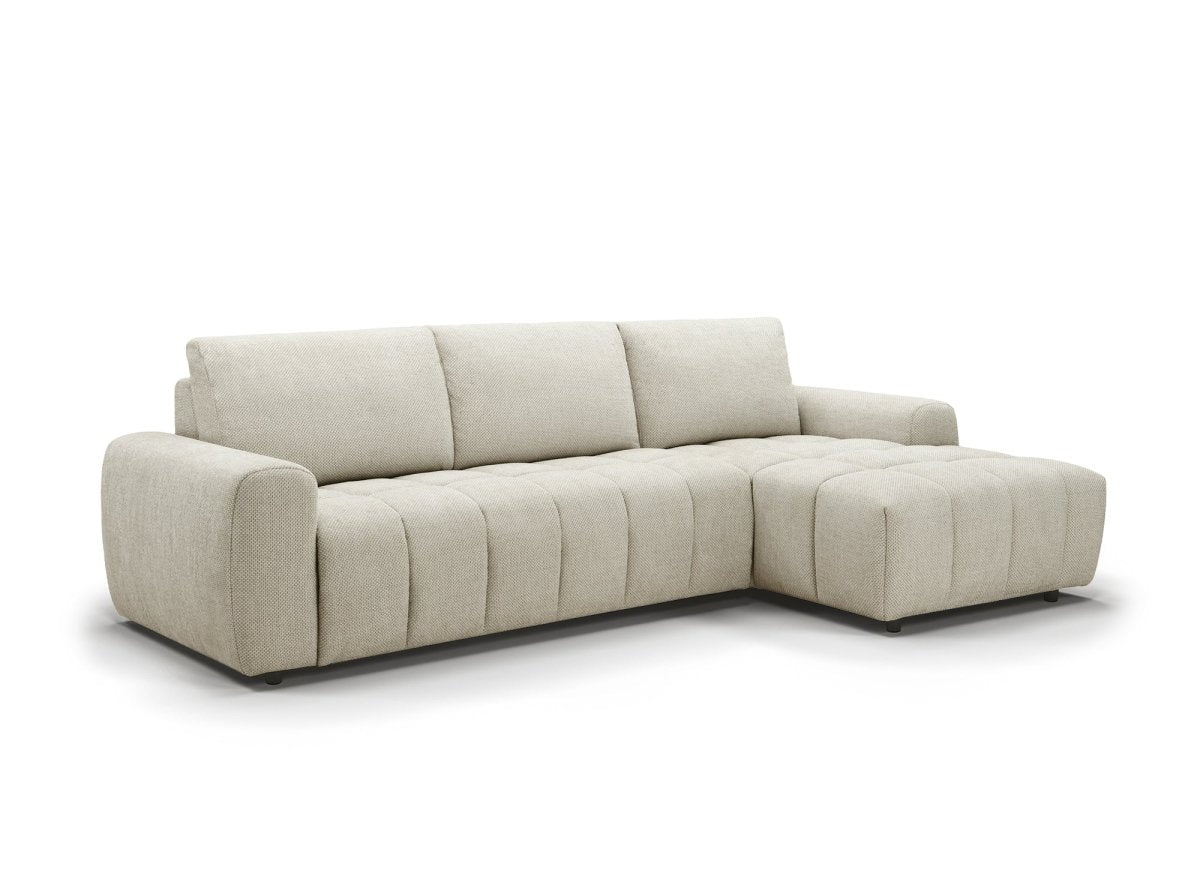 Canapé d'angle convertible ouverture express en tissu beige AGATHE - Angle droit - DécoInParis