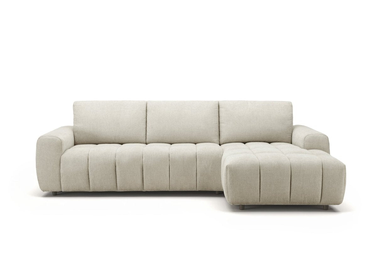 Canapé d'angle convertible ouverture express en tissu beige AGATHE - Angle droit - DécoInParis