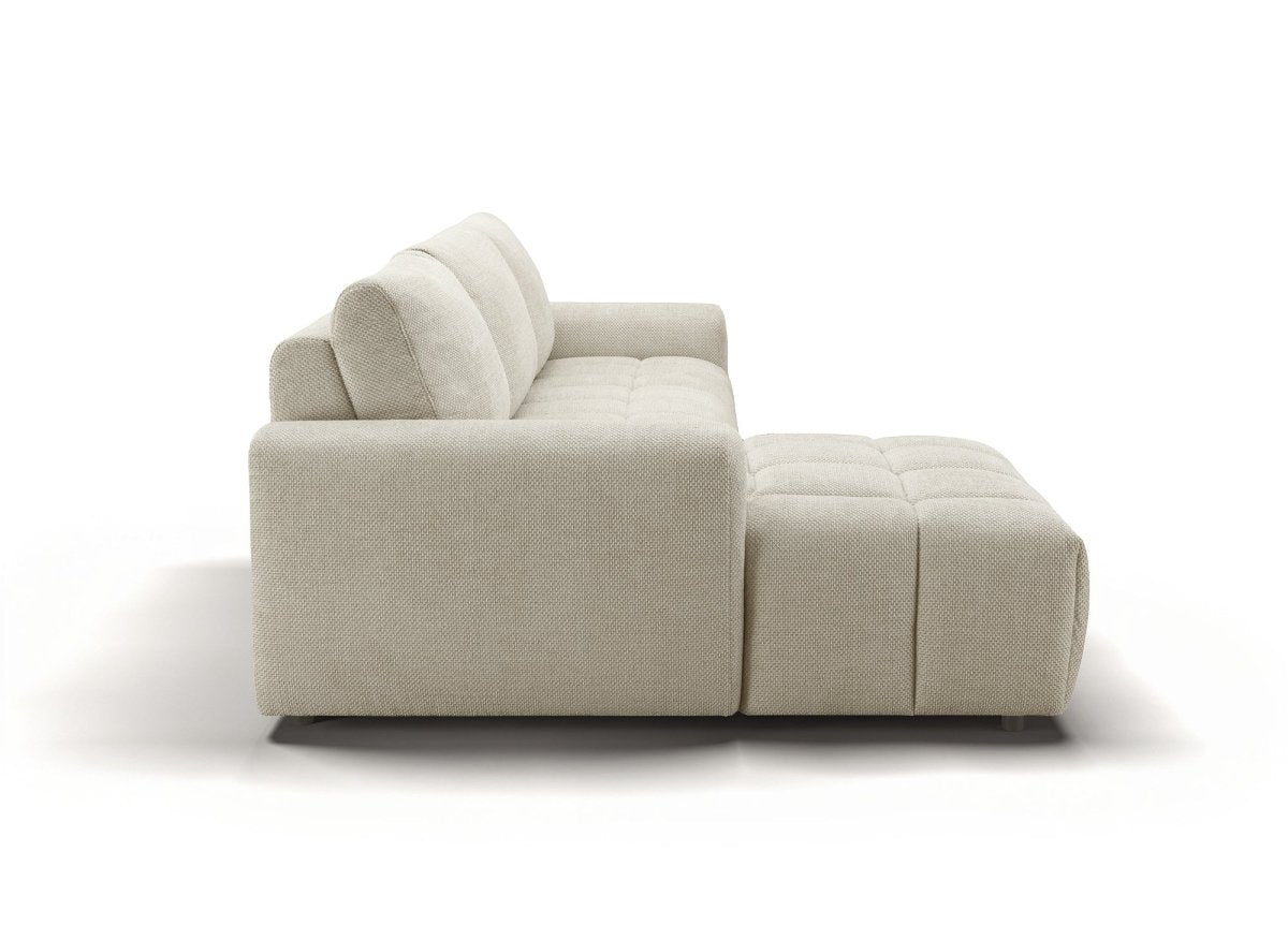 Canapé d'angle convertible ouverture express en tissu beige AGATHE - Angle gauche - DécoInParis