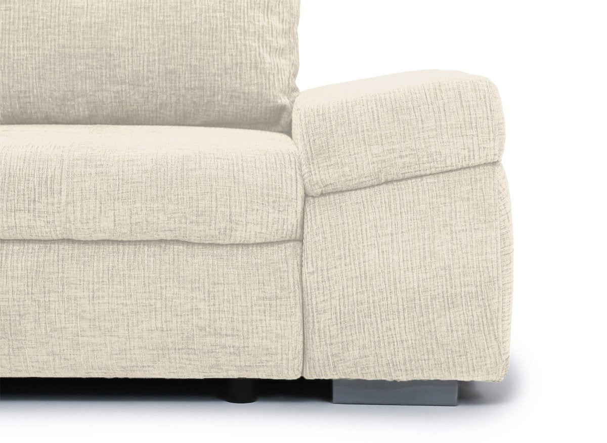 Canapé d'angle convertible réversible avec coffre en velours chiné beige SOLEA - DécoInParis